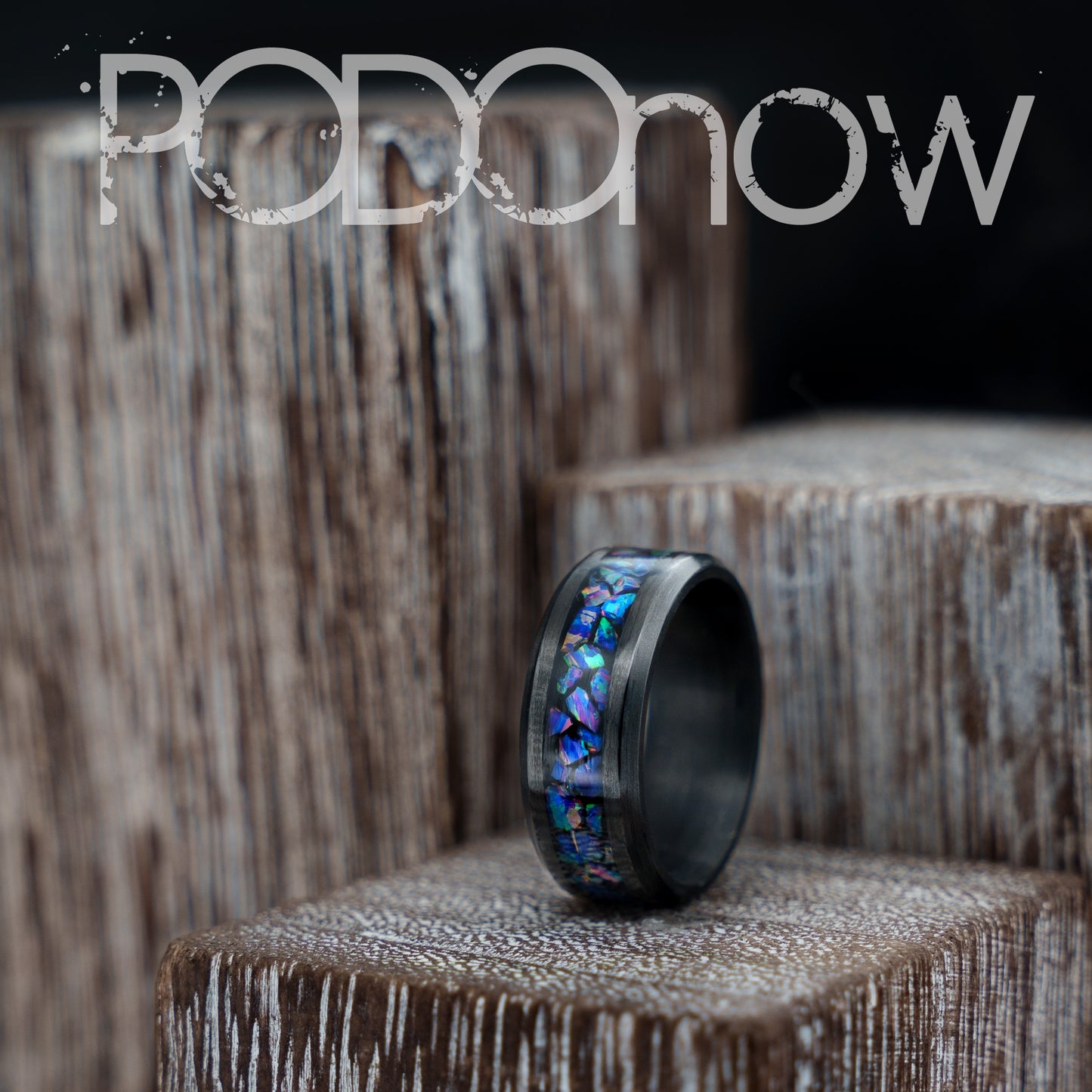 Black Carbon Fiber Ring "Galaxy NGC 7331" Deep Space Bello Opal.