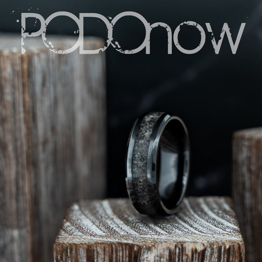 Yooperlite Black Ceramic Ring with Natural Yooperlite